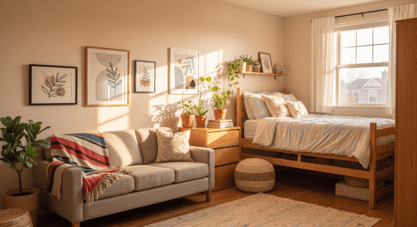 A freshman dorm room in the afternoon light