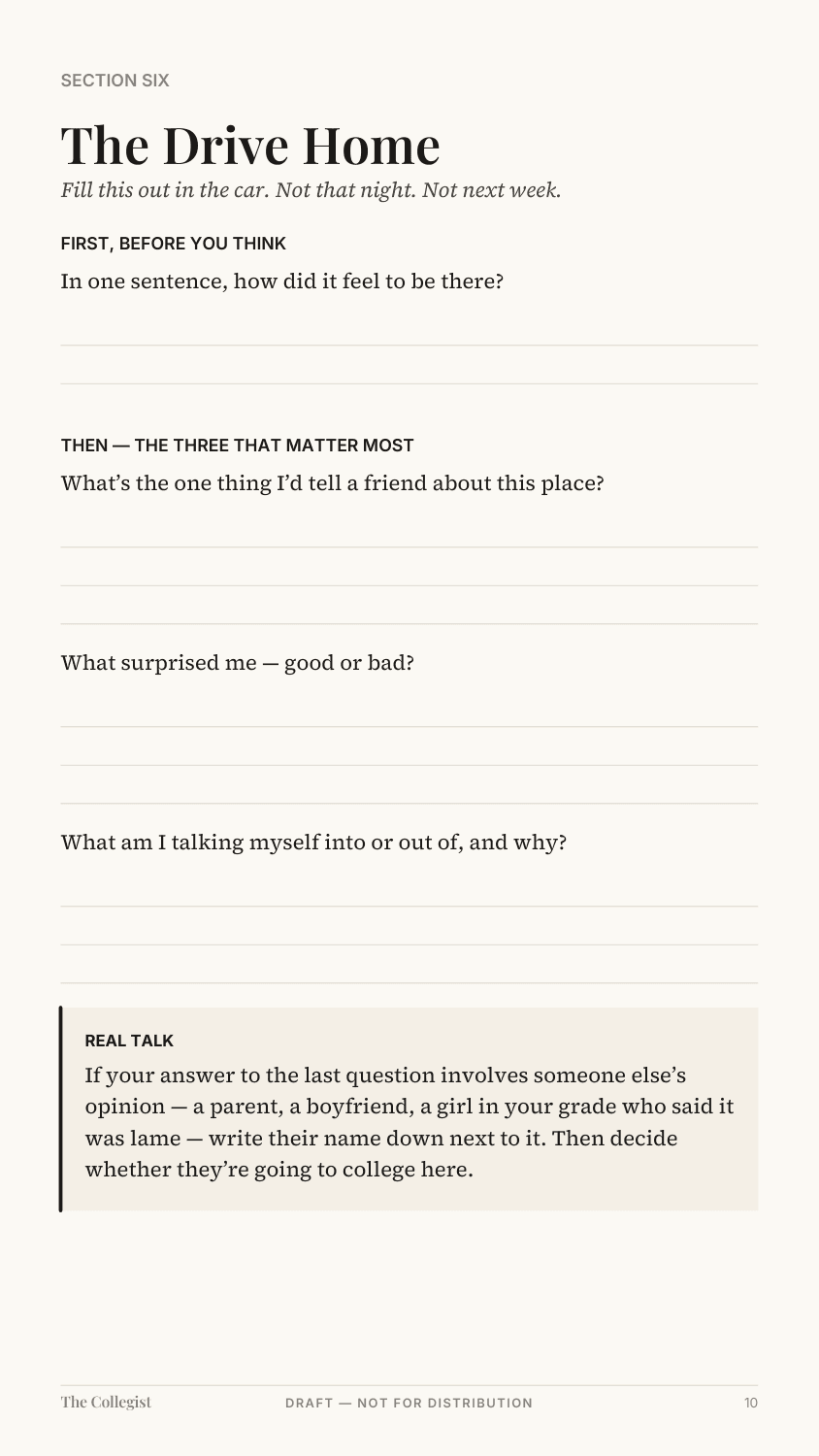A page from the Campus Visit Field Notes